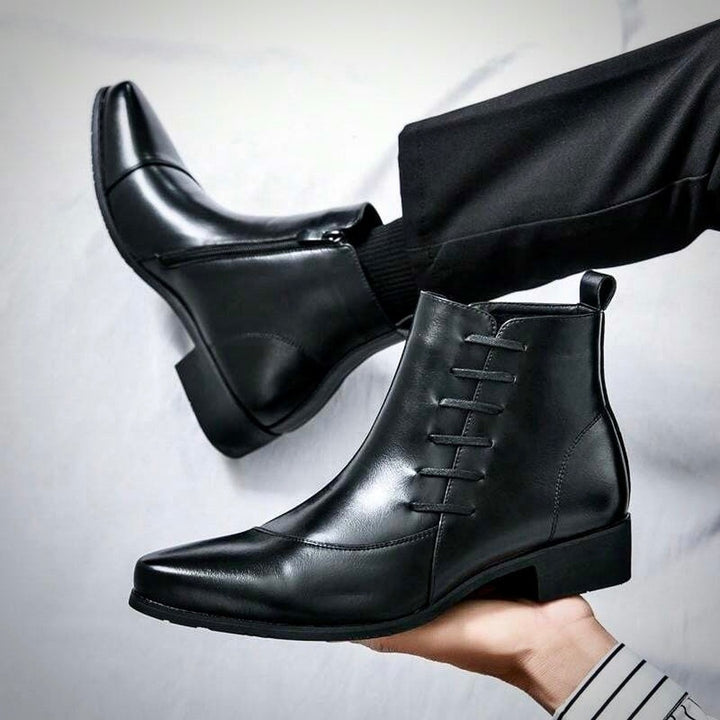 Burnished Leather-Look Lace-Up Boots
