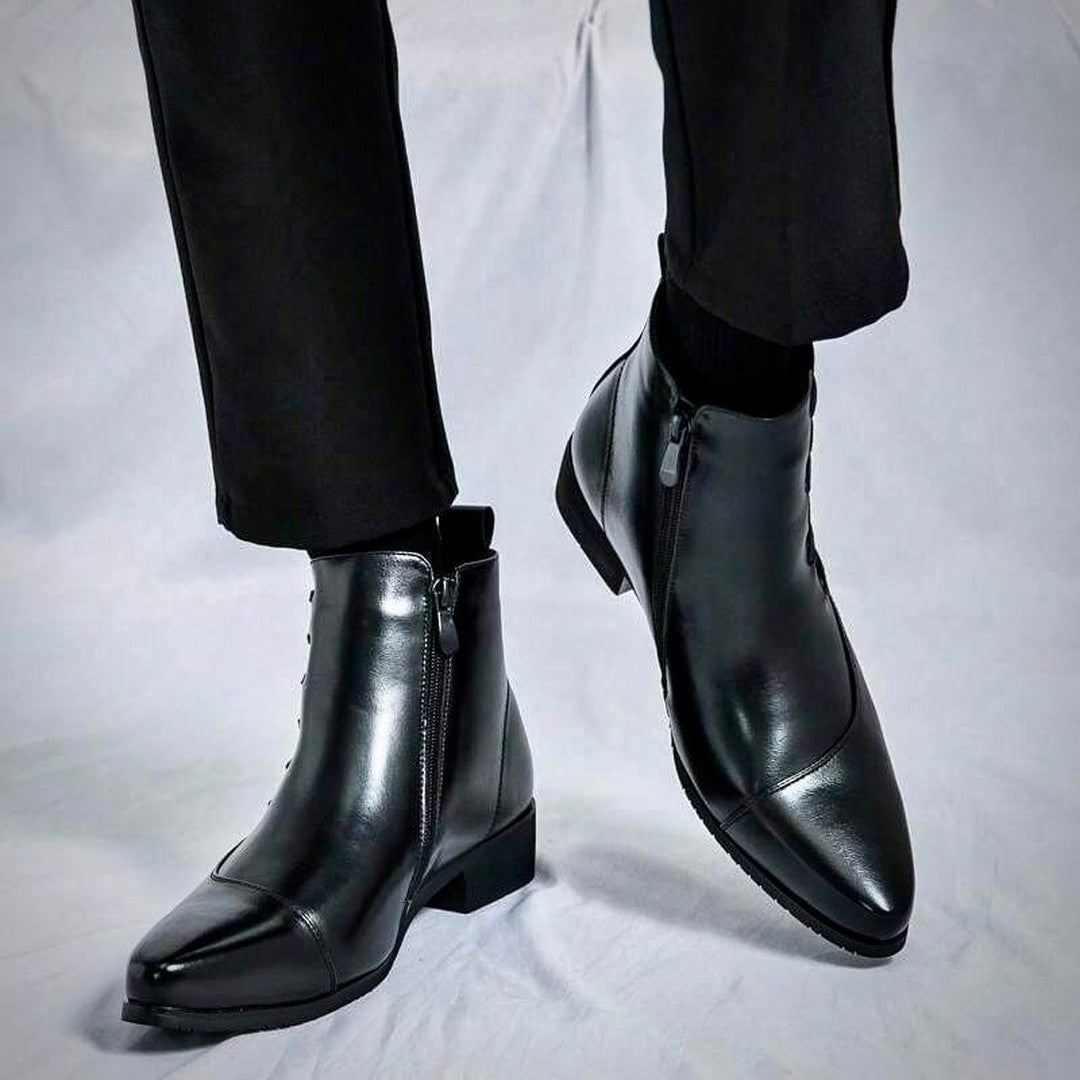 Burnished Leather-Look Lace-Up Boots