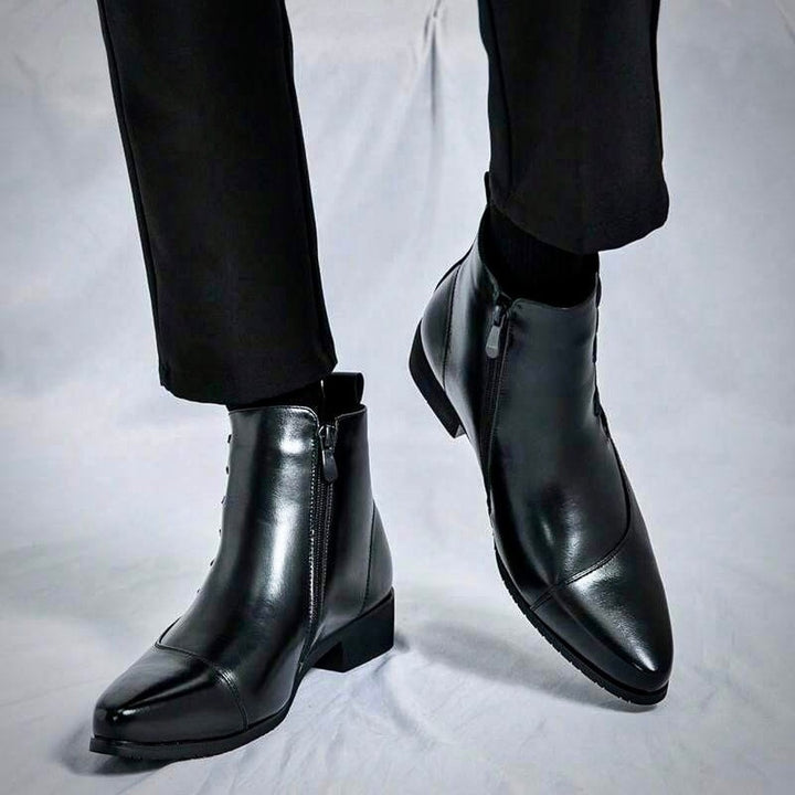 Burnished Leather-Look Lace-Up Boots