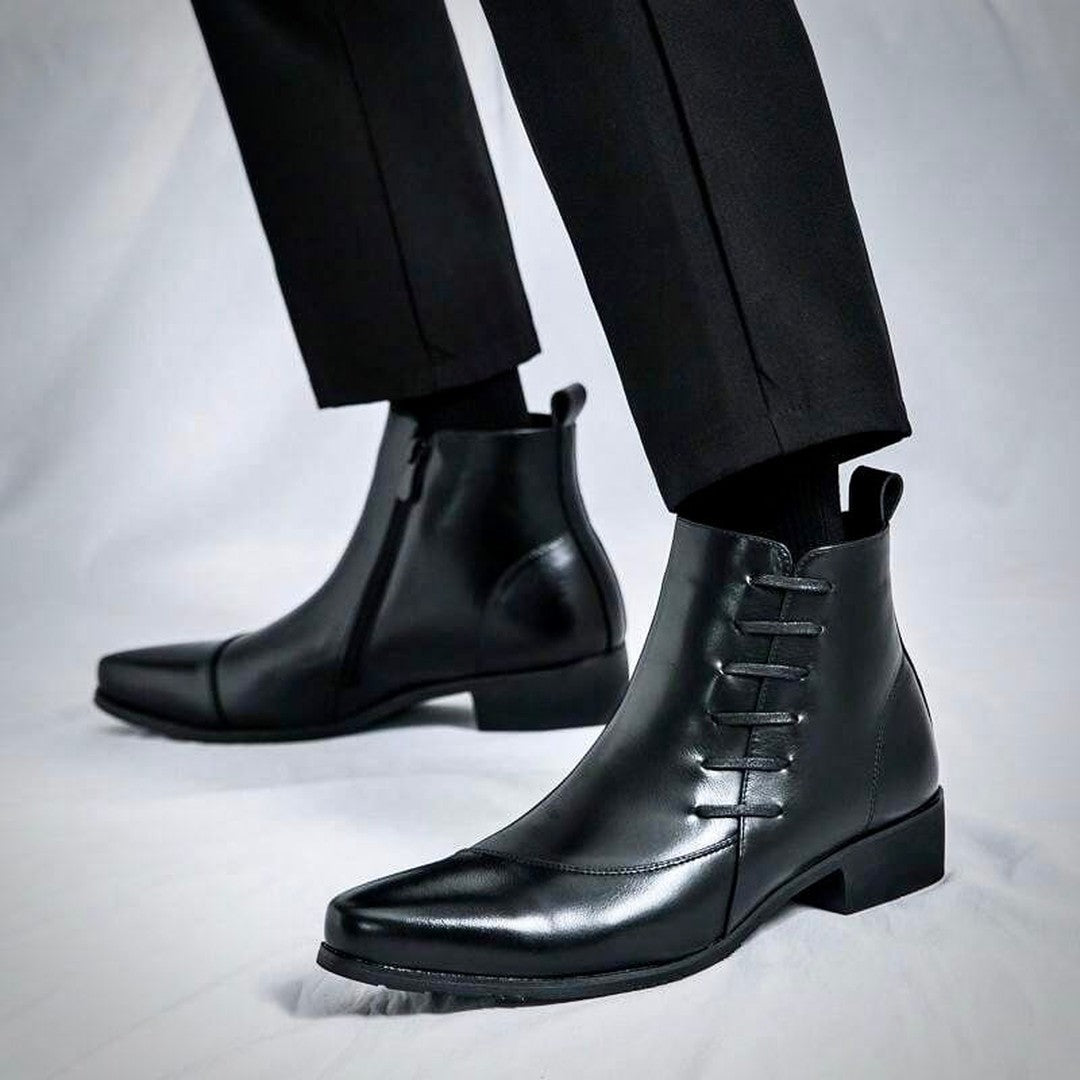 Burnished Leather-Look Lace-Up Boots