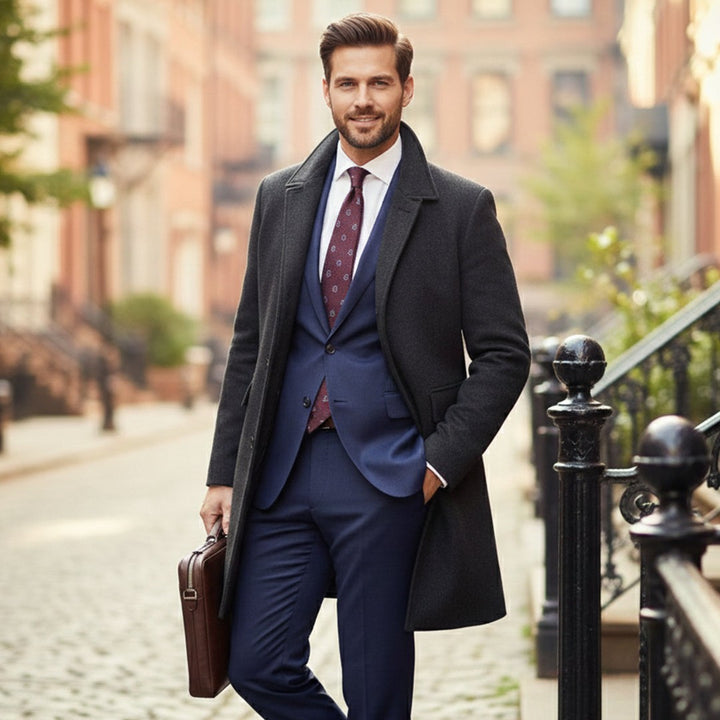 Spread Collar Wool-Look Coat with Quilted Lining
