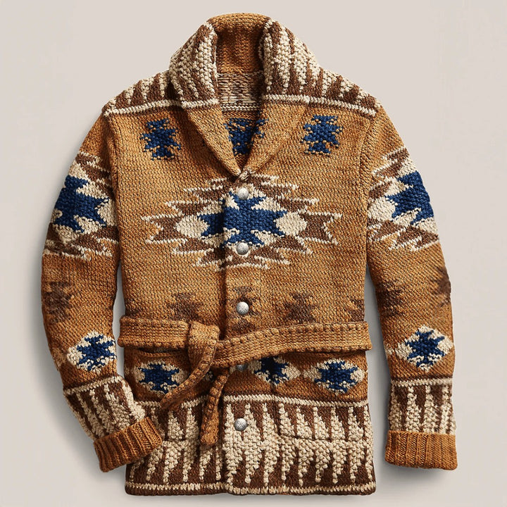 Jacquard Belted Shawl Cardigan