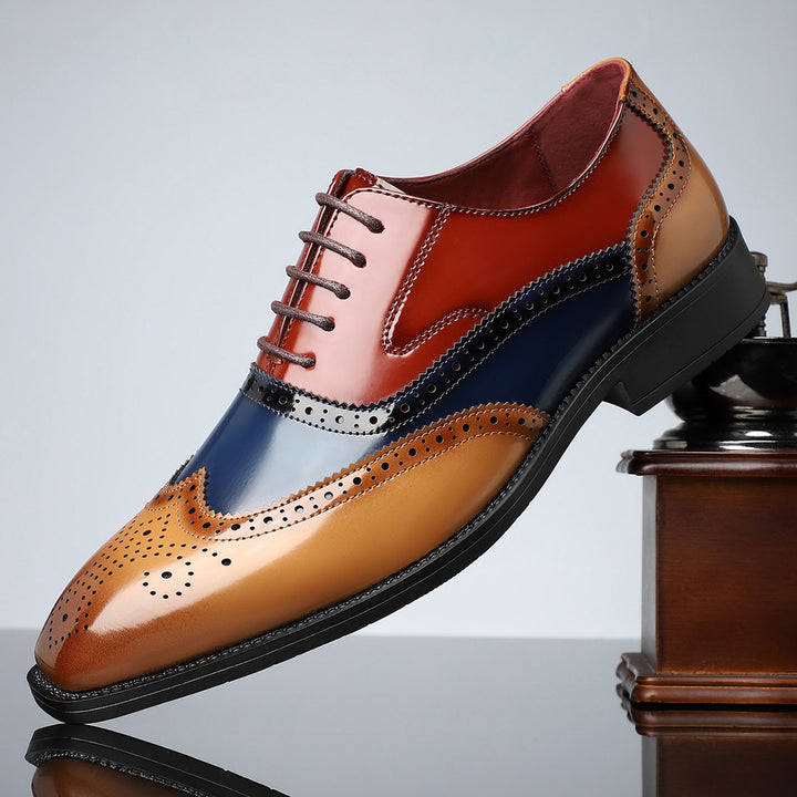 Colour-Block Wingtip Brogue Shoes