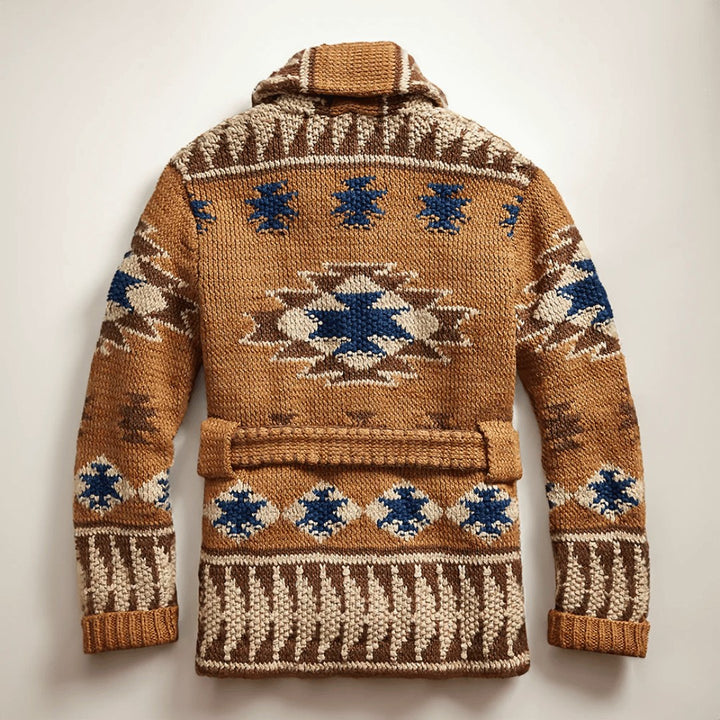 Jacquard Belted Shawl Cardigan