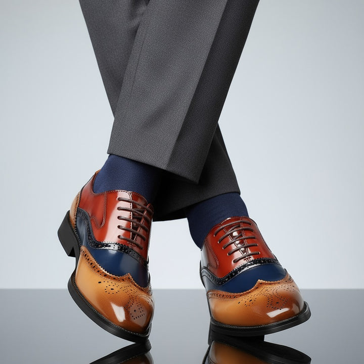 Colour-Block Wingtip Brogue Shoes
