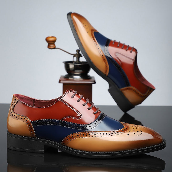 Colour-Block Wingtip Brogue Shoes