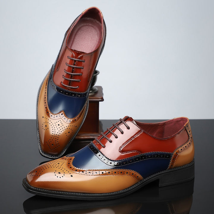 Colour-Block Wingtip Brogue Shoes