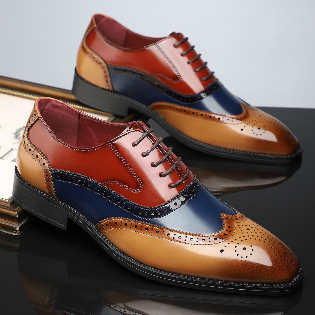 Colour-Block Wingtip Brogue Shoes