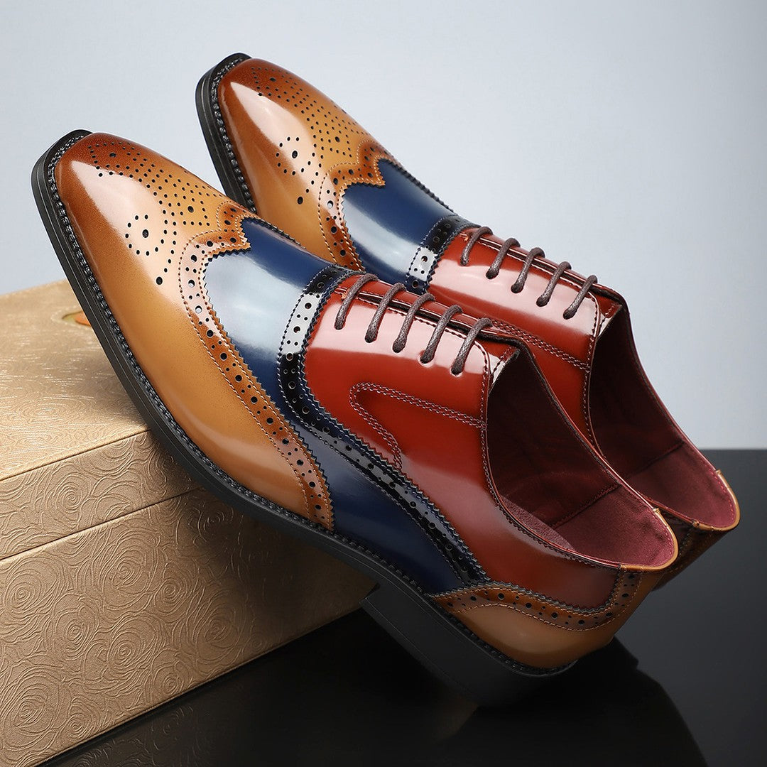 Colour-Block Wingtip Brogue Shoes