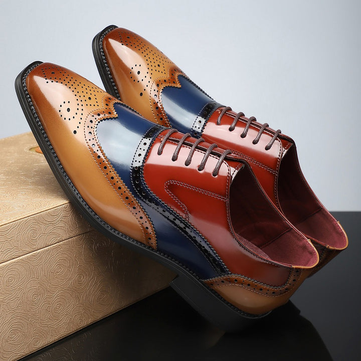 Colour-Block Wingtip Brogue Shoes