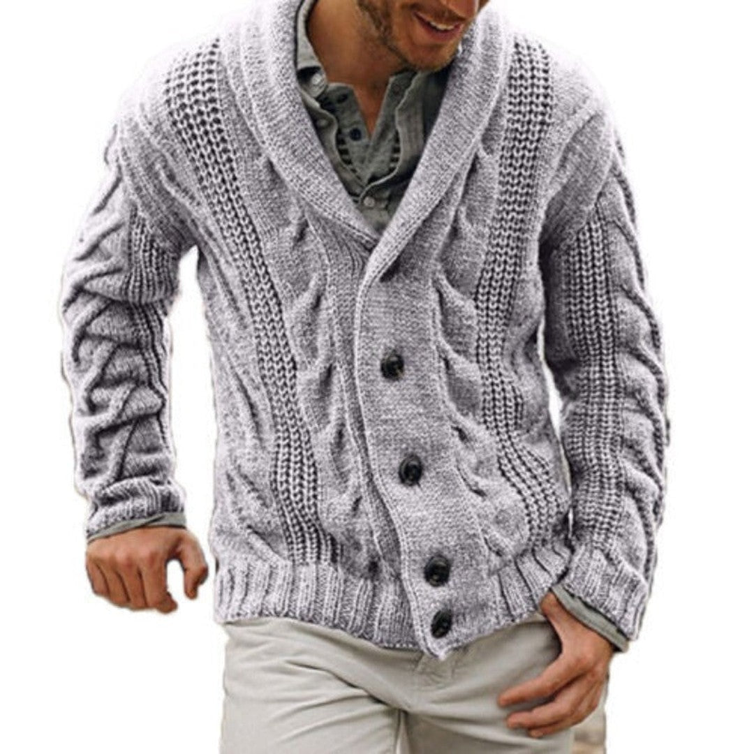Cable Knit Shawl Collar Button Cardigan