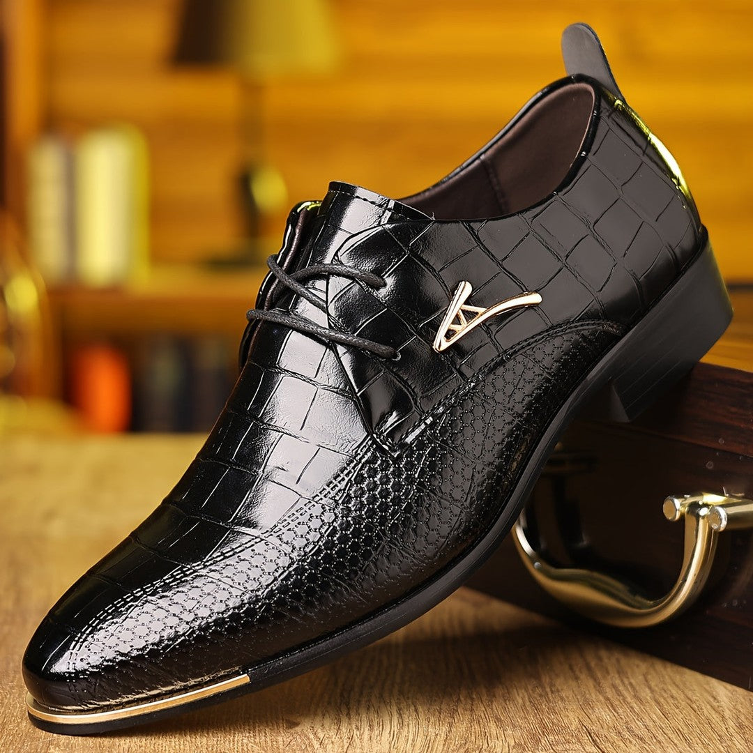 Croc-Embossed Lace-Up Dress Shoes