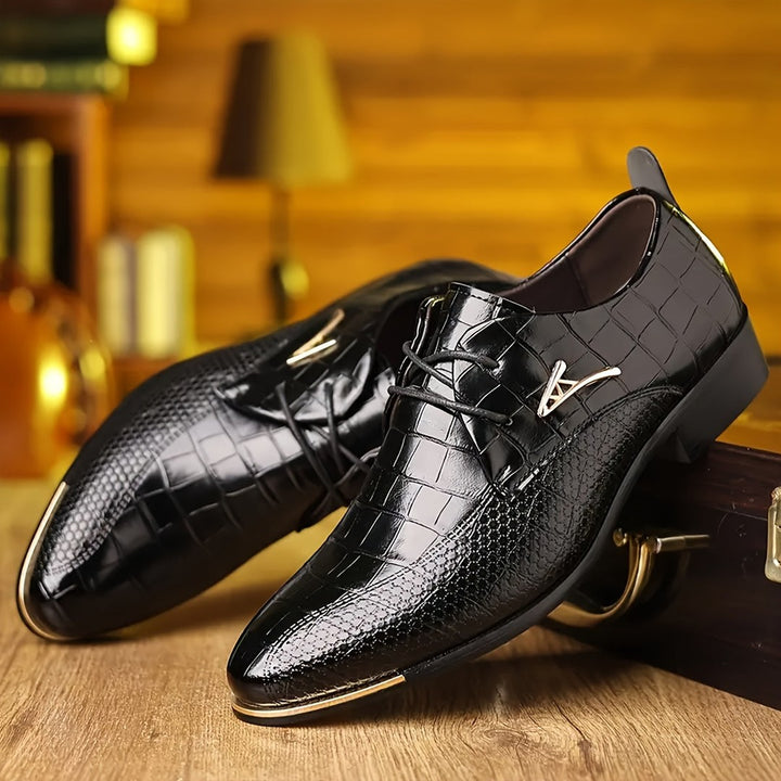 Croc-Embossed Lace-Up Dress Shoes