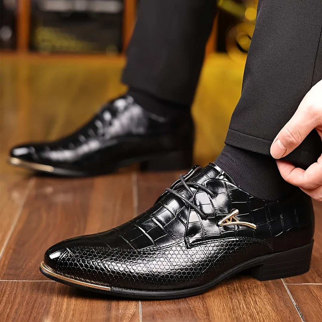Croc-Embossed Lace-Up Dress Shoes