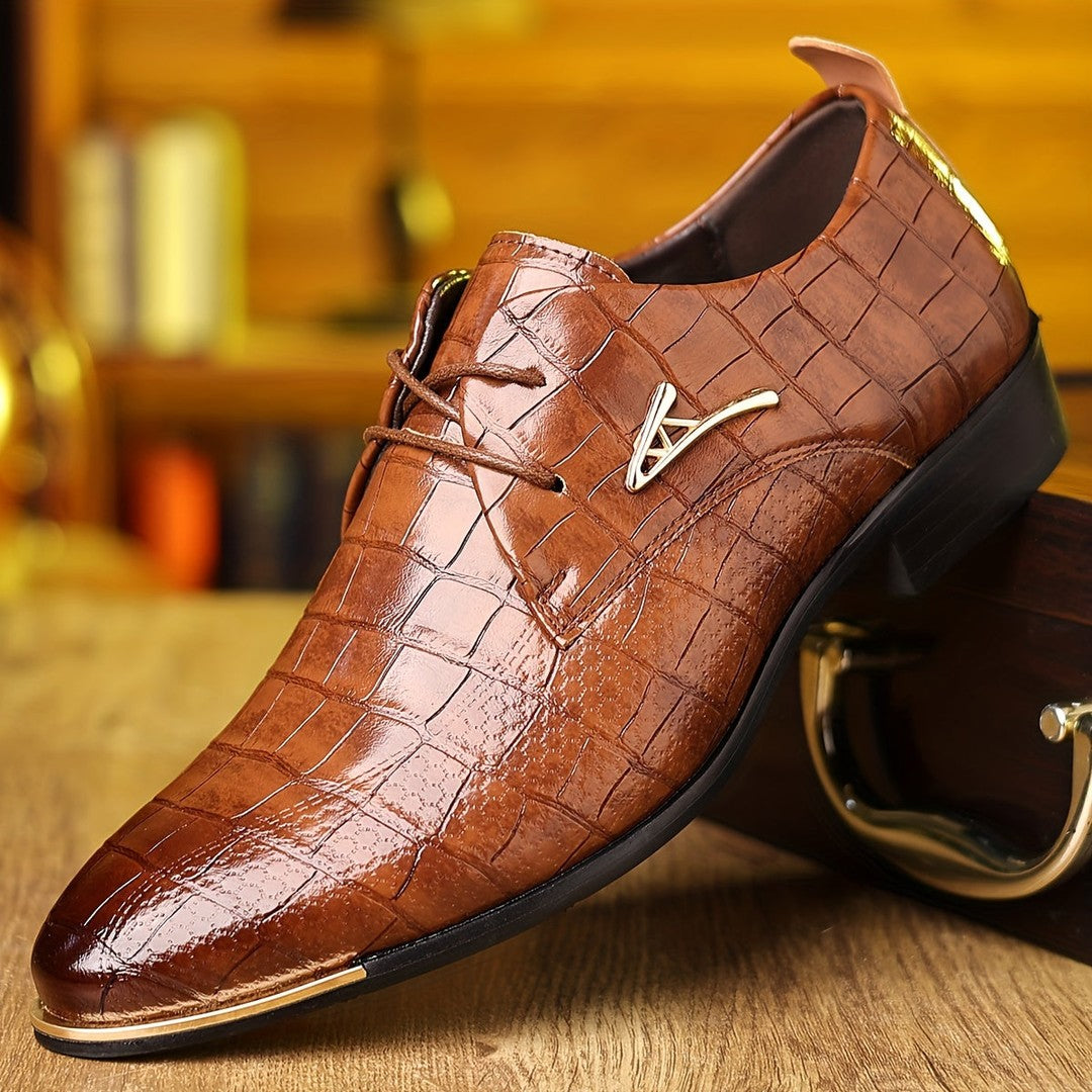 Croc-Embossed Lace-Up Dress Shoes