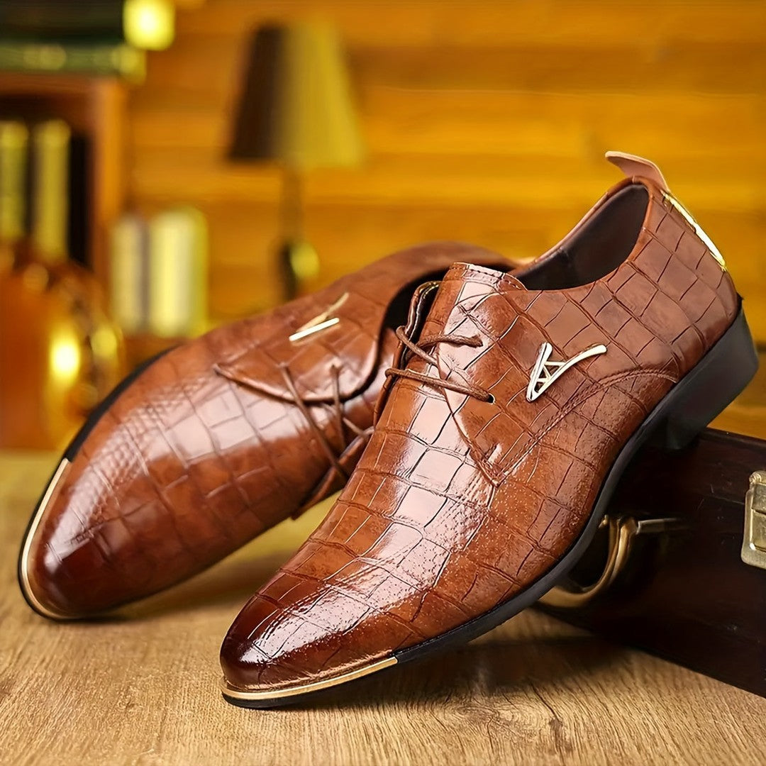 Croc-Embossed Lace-Up Dress Shoes