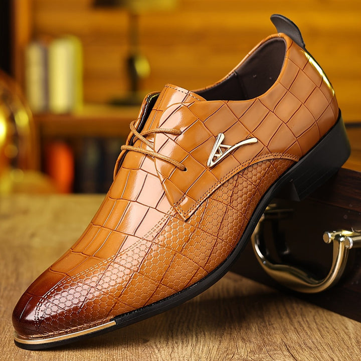 Croc-Embossed Lace-Up Dress Shoes