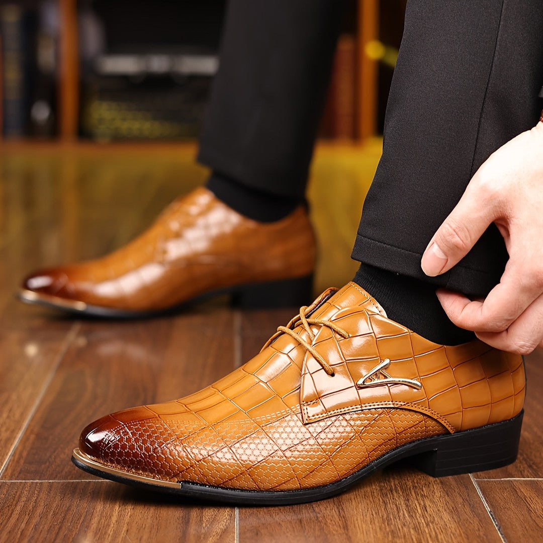 Croc-Embossed Lace-Up Dress Shoes