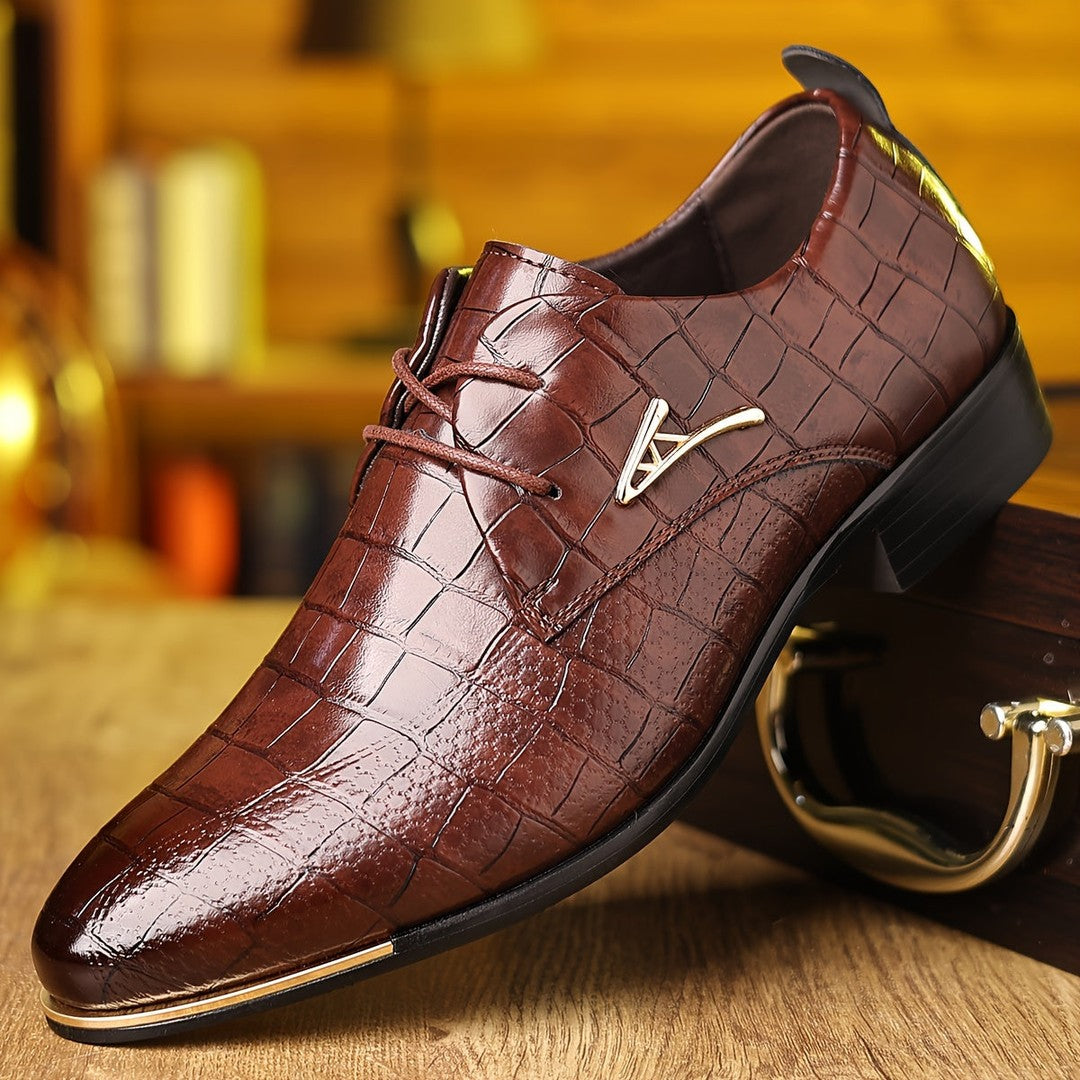 Croc-Embossed Lace-Up Dress Shoes