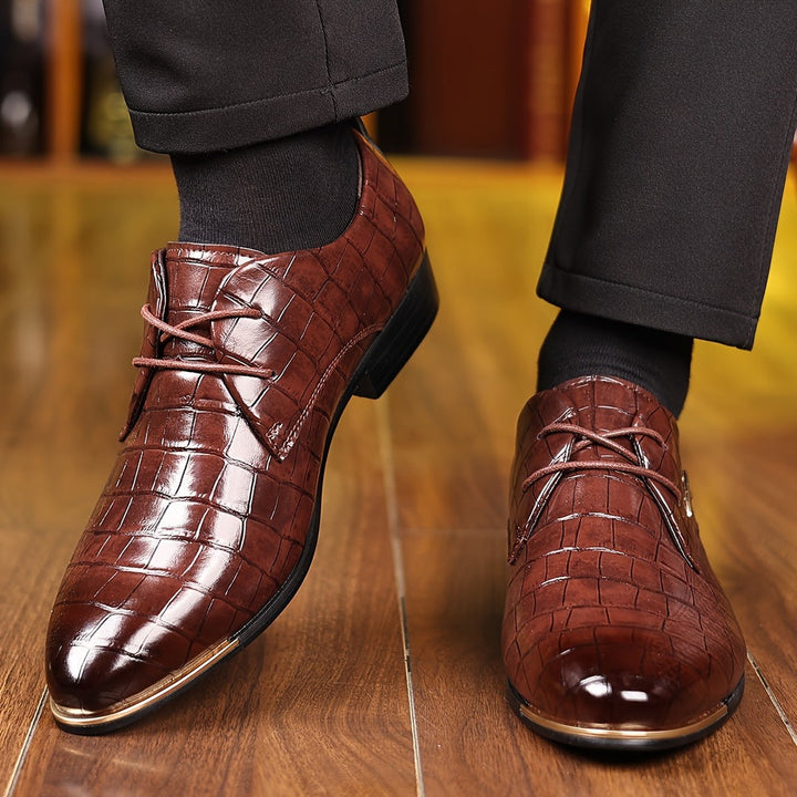 Croc-Embossed Lace-Up Dress Shoes
