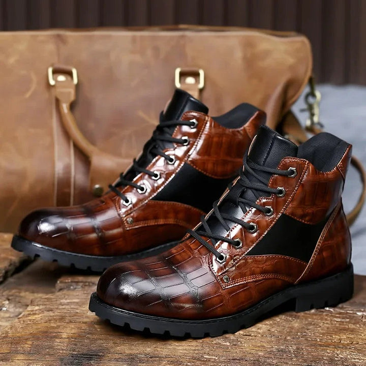 Croc-Embossed Ankle Boots