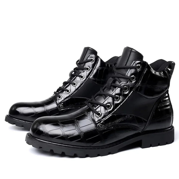 Croc-Embossed Ankle Boots