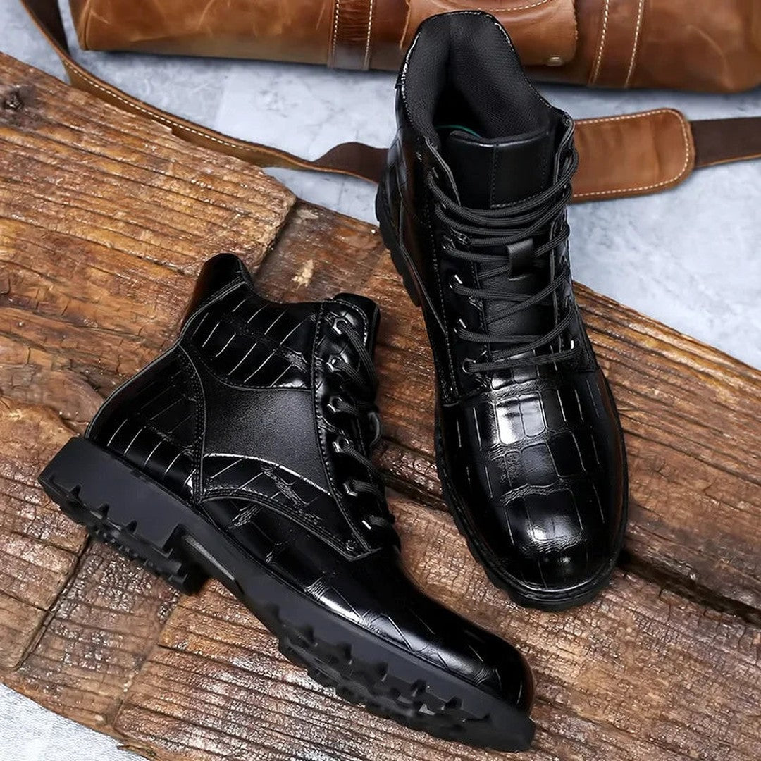 Croc-Embossed Ankle Boots