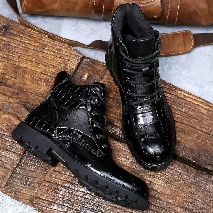Croc-Embossed Ankle Boots