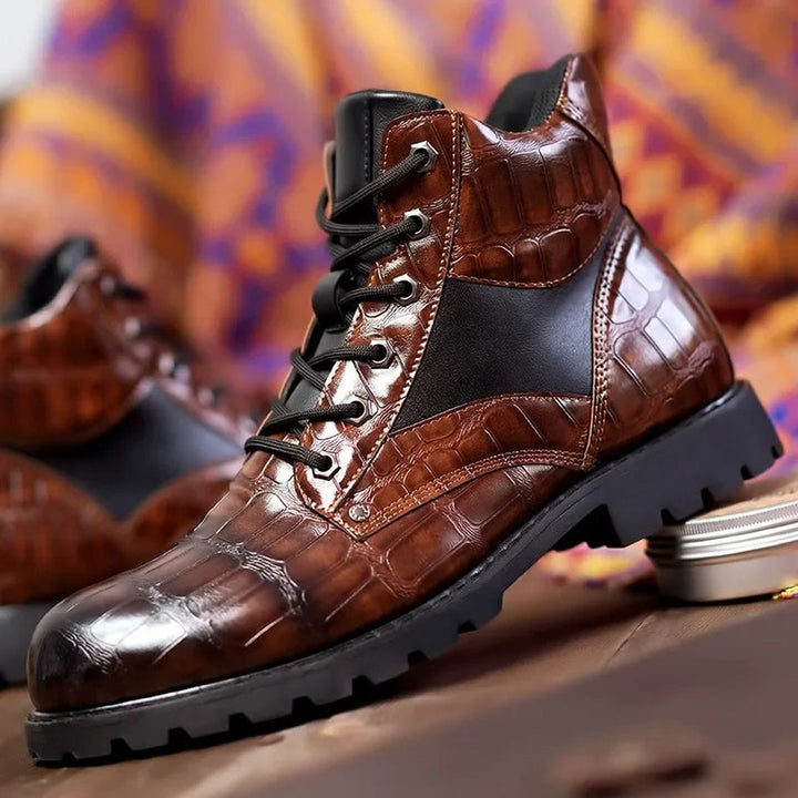 Croc-Embossed Ankle Boots