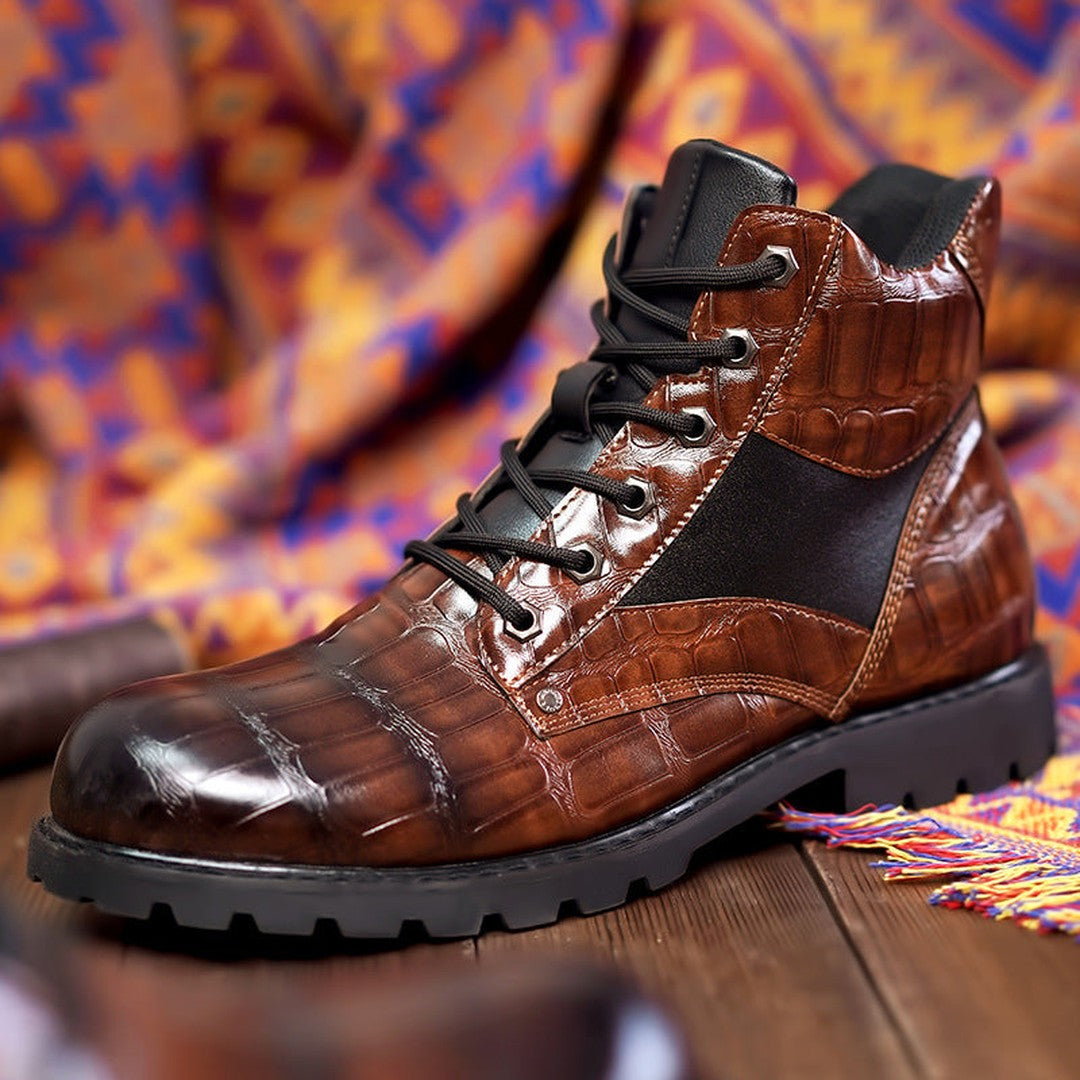 Croc-Embossed Ankle Boots