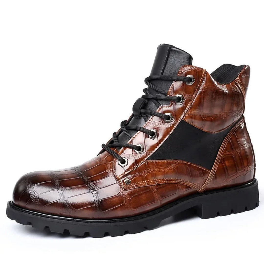Croc-Embossed Ankle Boots