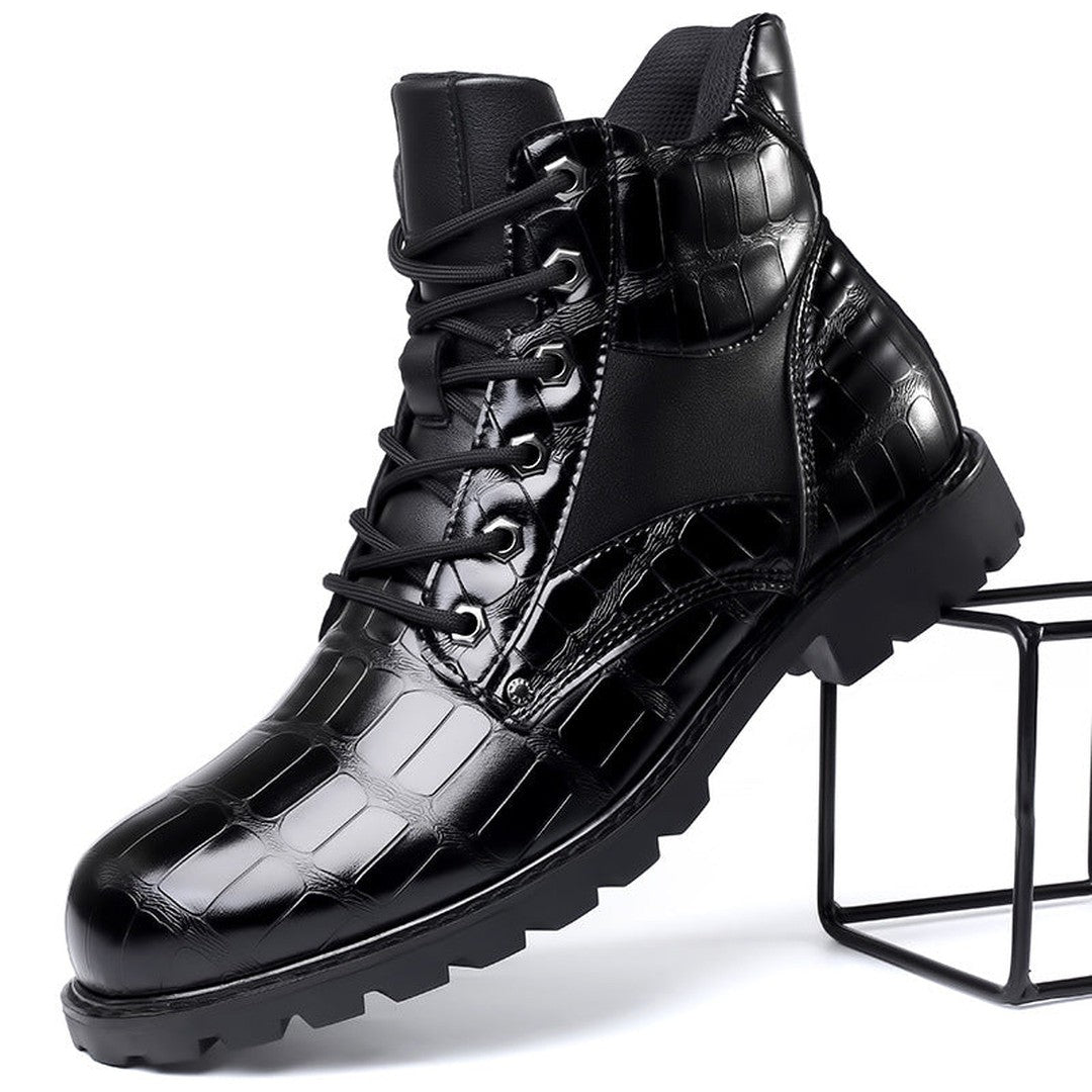 Croc-Embossed Ankle Boots