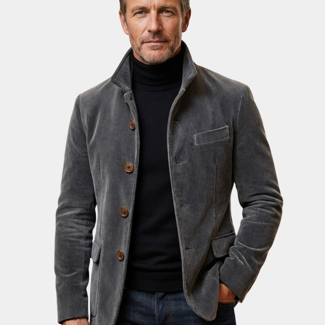 Stand Collar Corduroy Button-Front Jacket