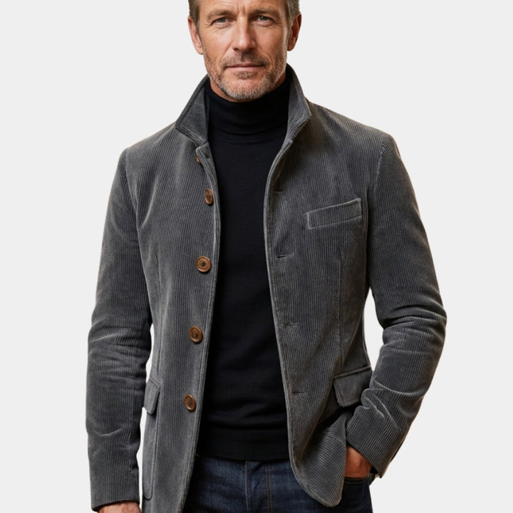 Stand Collar Corduroy Button-Front Jacket