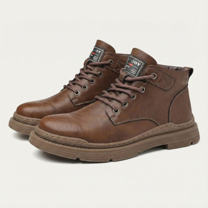 Waxed Leather-Look Ankle Boots