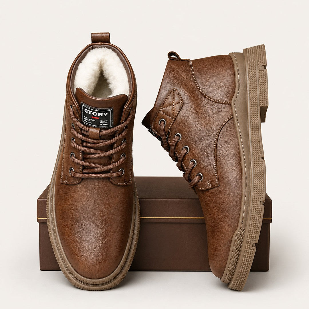Waxed Leather-Look Ankle Boots