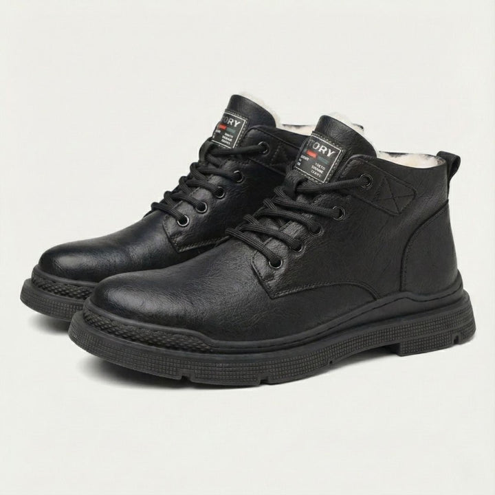 Waxed Leather-Look Ankle Boots