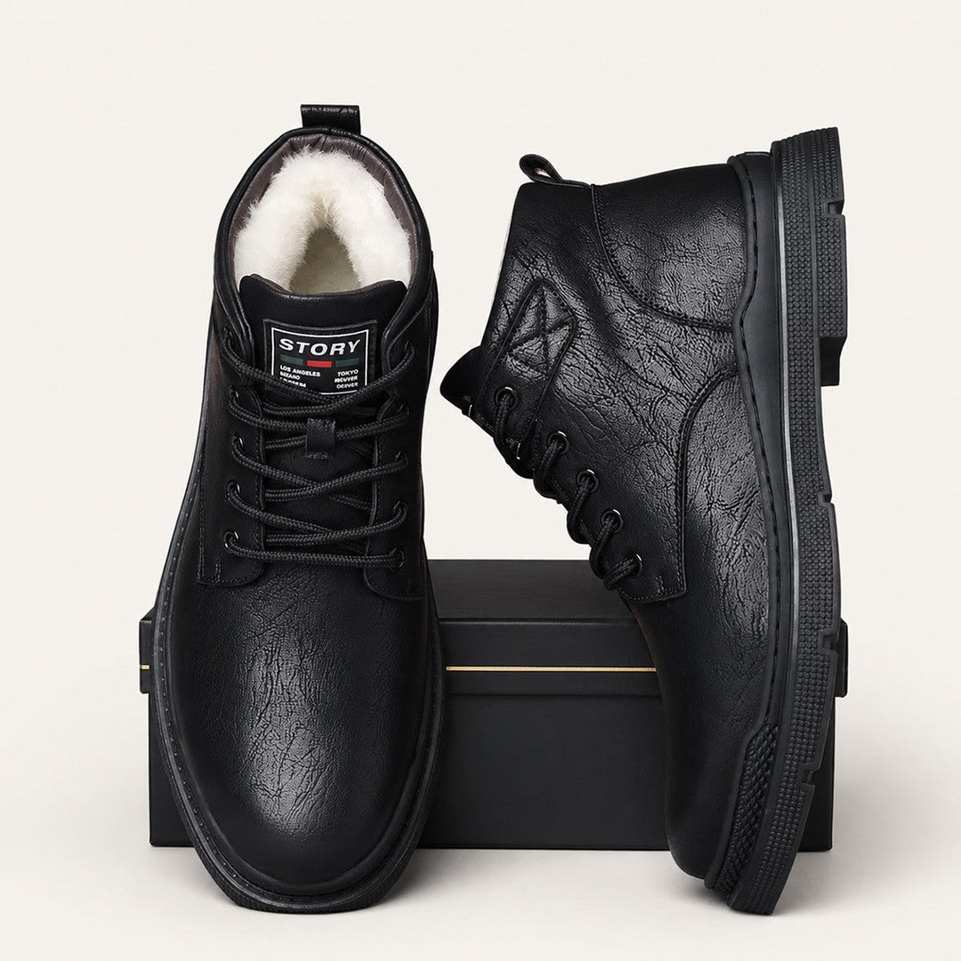 Waxed Leather-Look Ankle Boots