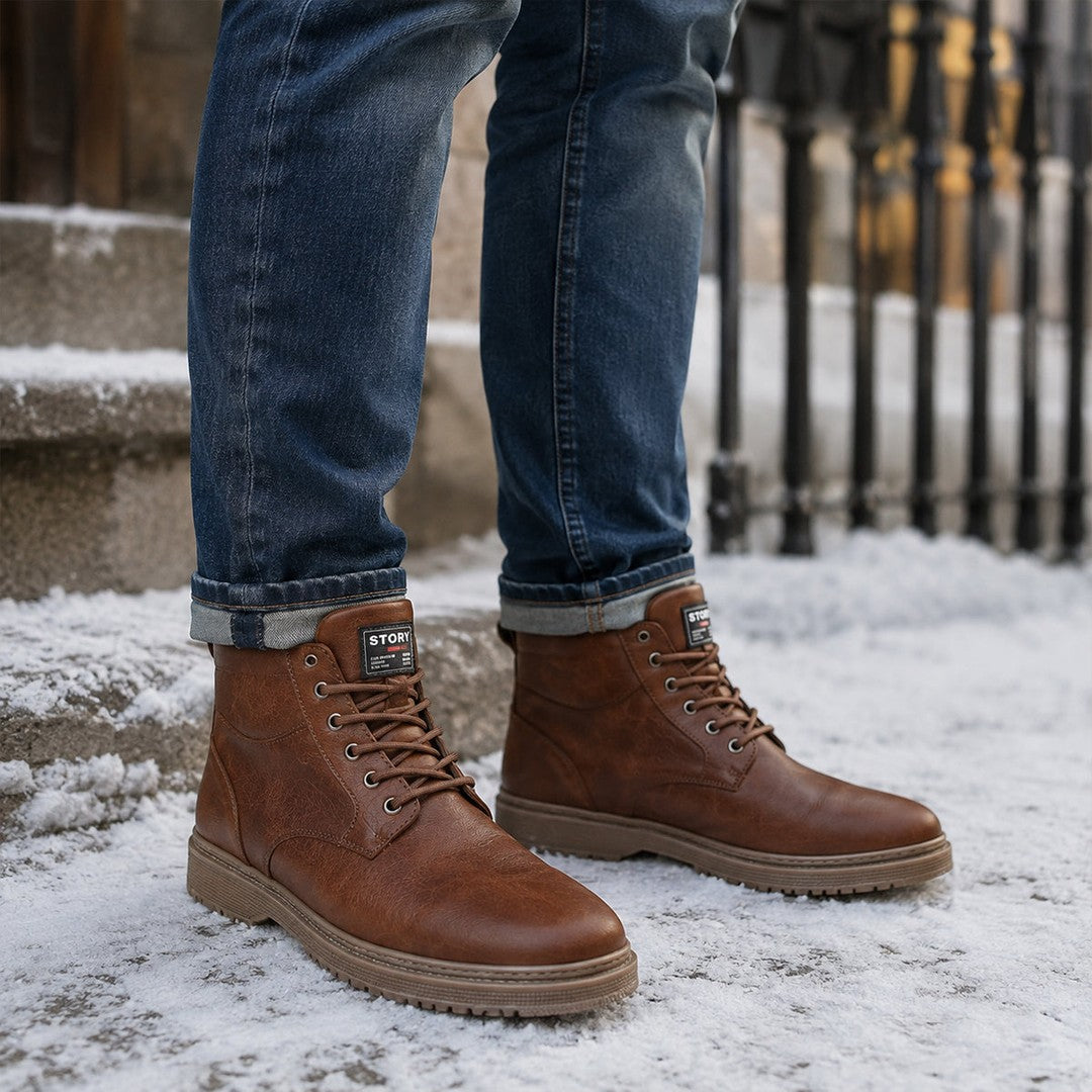 Waxed Leather-Look Ankle Boots