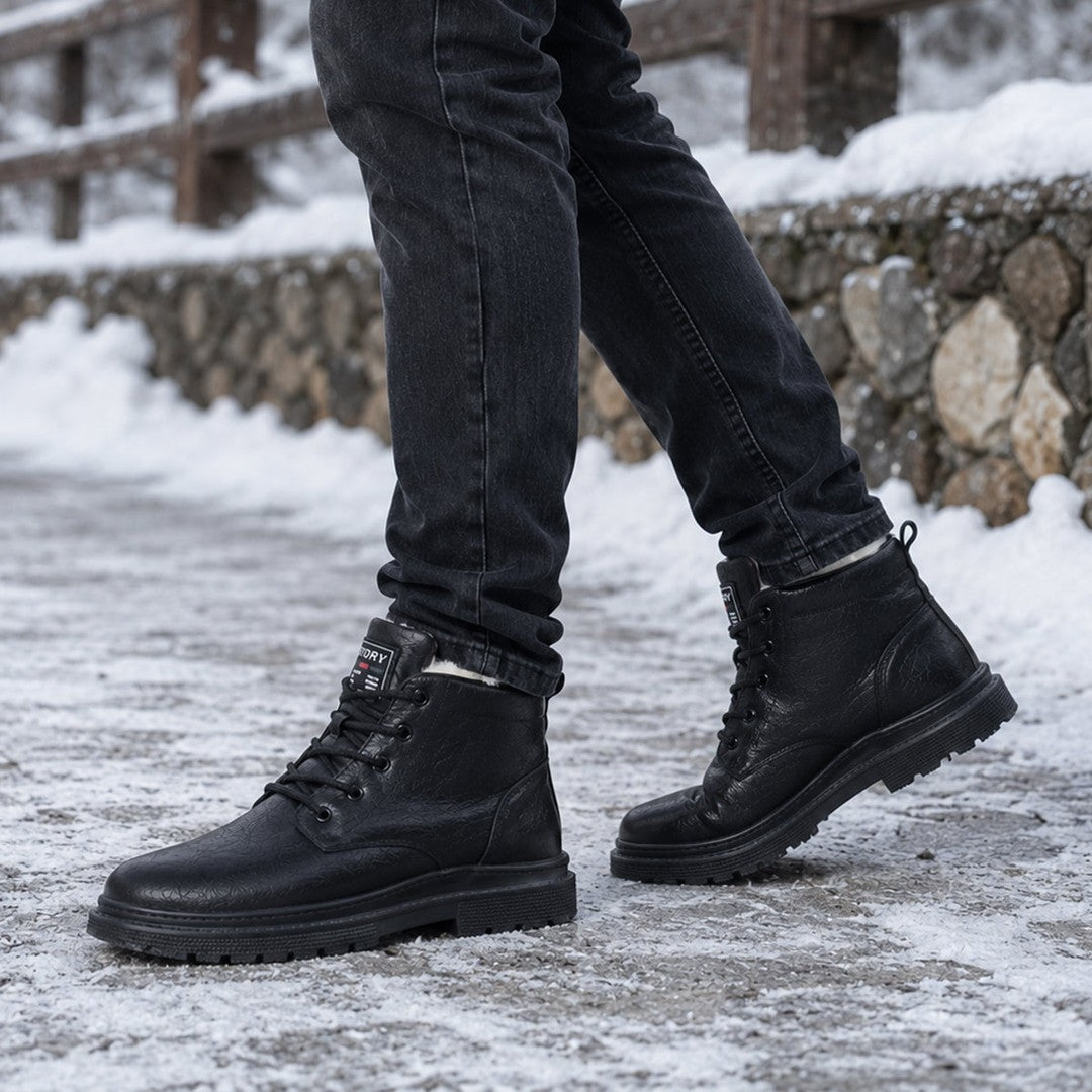 Waxed Leather-Look Ankle Boots
