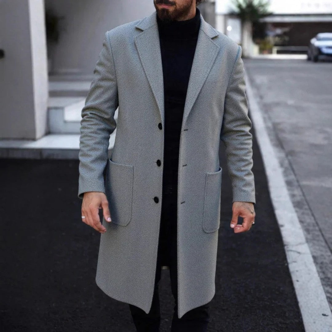 Colton Grey - Slim Fit Overcoat Wool-Look Notch Lapel