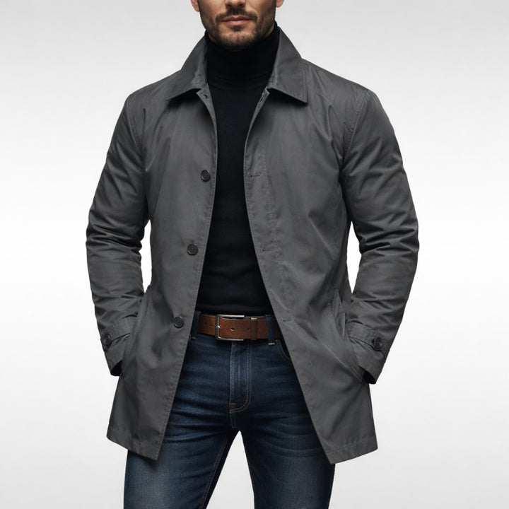 Button-Front Long Trench Coat