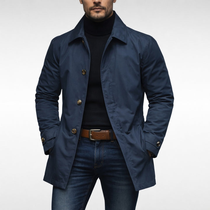 Button-Front Long Trench Coat