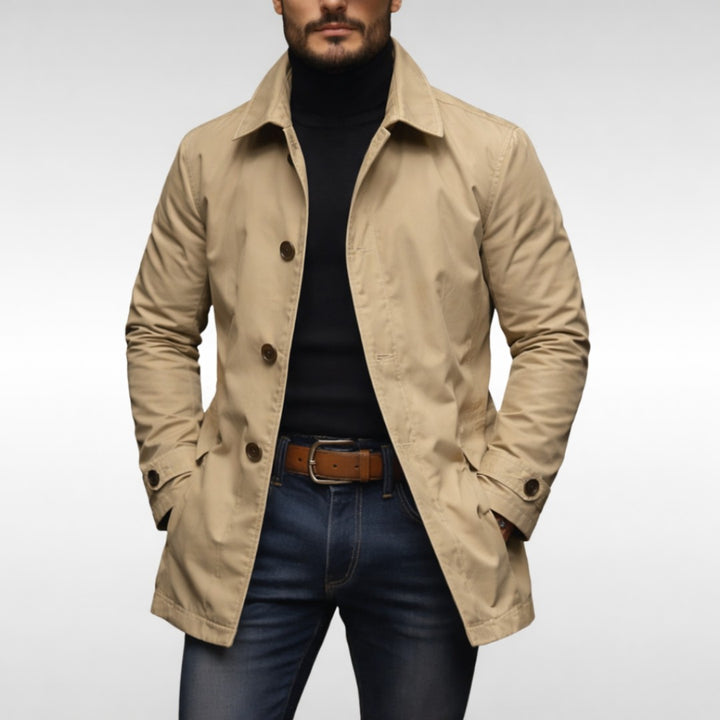 Button-Front Long Trench Coat