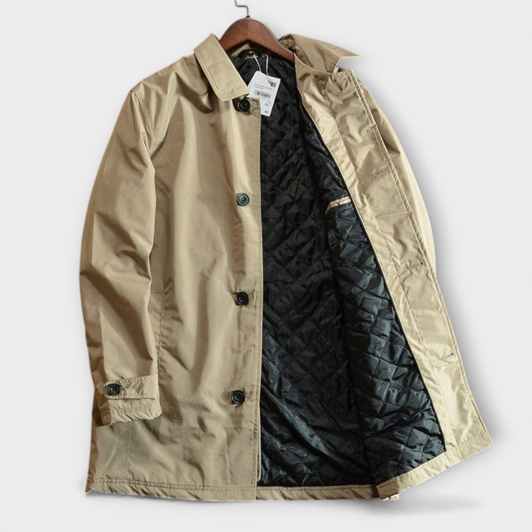 Button-Front Long Trench Coat