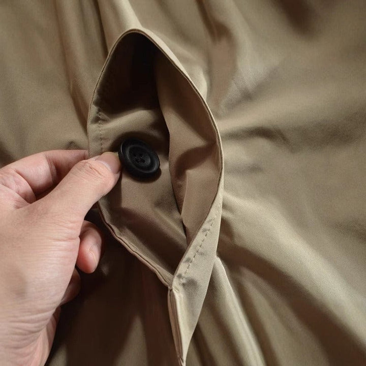 Button-Front Long Trench Coat
