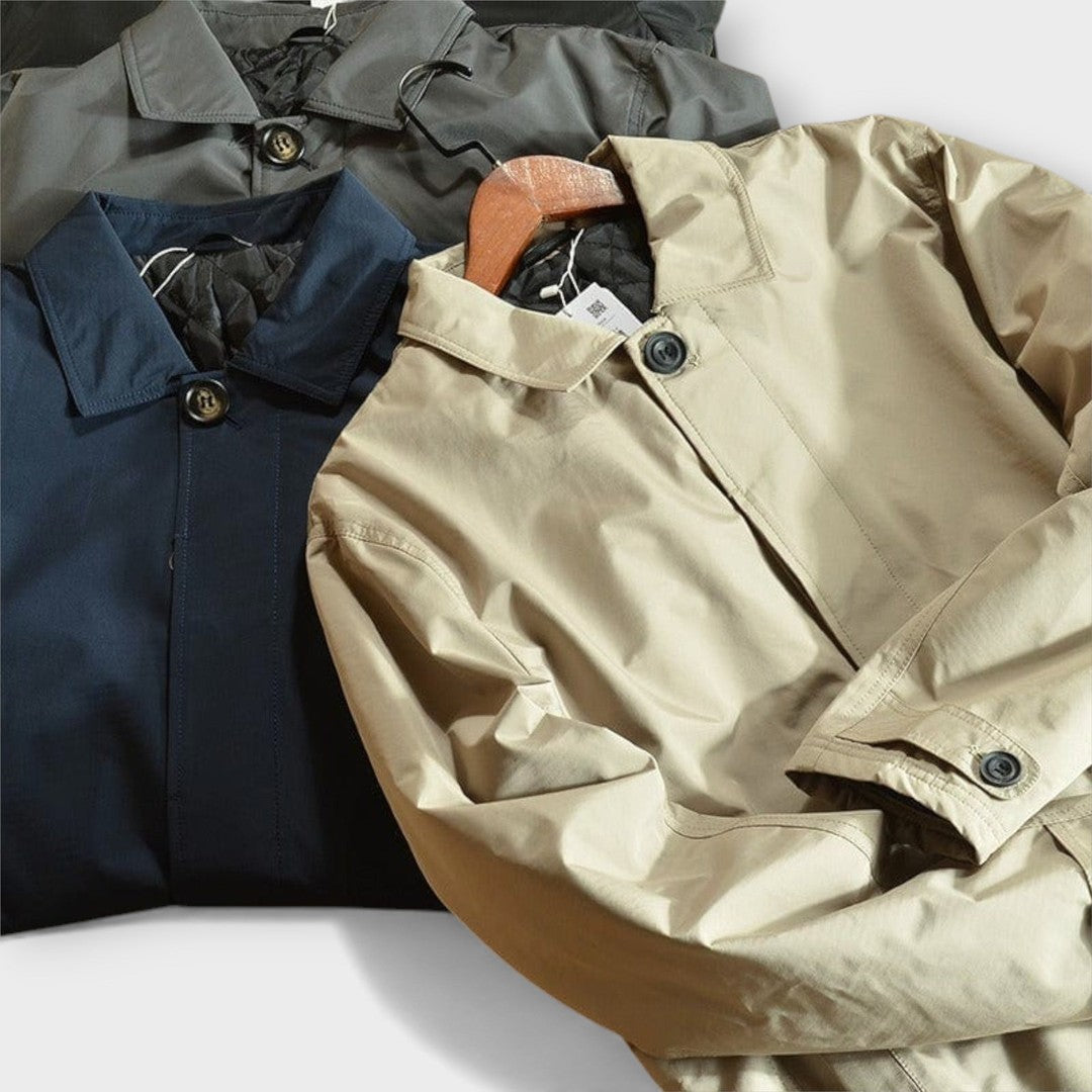 Button-Front Long Trench Coat