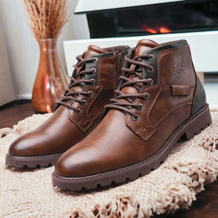 Stitched Leather-Look Work Boots