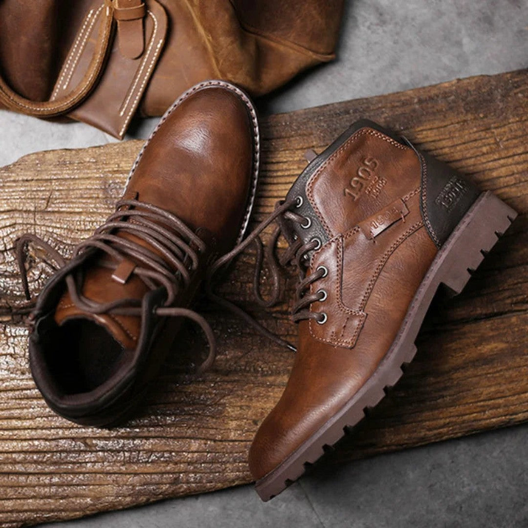 Stitched Leather-Look Work Boots