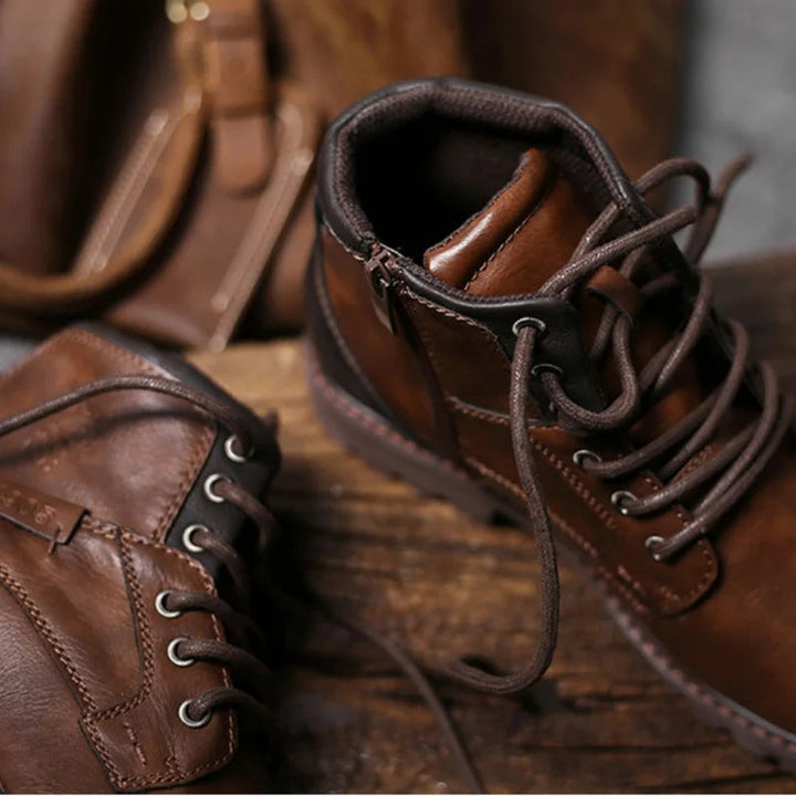 Stitched Leather-Look Work Boots